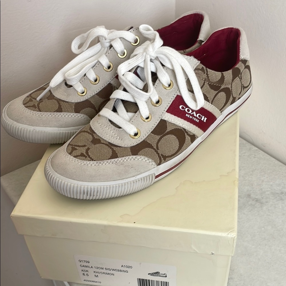 Coach women’s Beige and Red Canvas Sneakers size 8.5